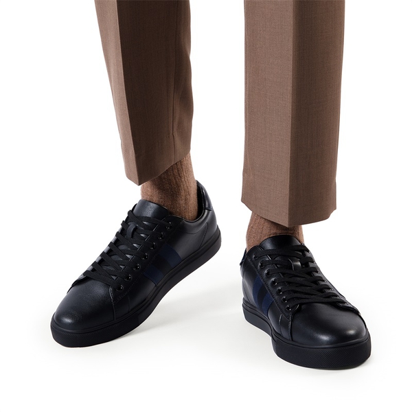 Men's Supportive Vegan Leather Fashion Sneakers - ALL BLACK - 1